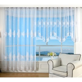 Bogenstore Jacquard Curtain, 145 x 600 cm, Floral Pattern, White, Ruffle Tape, Universal Tape, Pleated Tape, Store, 13140