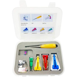 ANCLLO Bias Tape Maker with Sewing Awl, Beading Needles, Adjustable Binder Clip, Foot Press - 6 mm. 12 mm. 18 mm. 25 mm Tape Maker Set Practical Bias Tape Maker Set