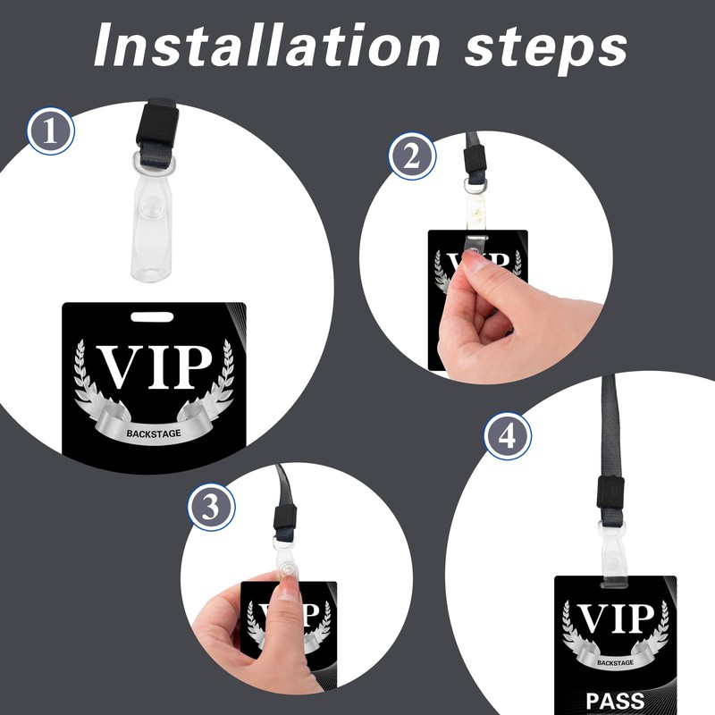 50 Sets VIP Badge Lanyards with Plastic VIP Pass Cards