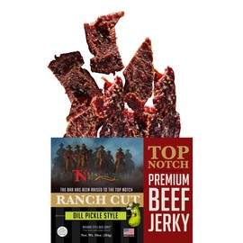 Top Notch Ranch Cut Jerky - 10 oz Bag of Beef Jerky - High Protein Snacks for Kids and Adults - Flavorful Strips of Premium Beef Jerky (Dill Pickle)