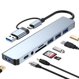 Uplayteck Hub USB C de 8 Puertos, Adaptador Multipuerto Tipo C, Divisor USB 3.0 Portátil Ultrafino USB C Dock para MacBook, Mac Pro, iMac, Surface Pro, XPS, PC, Flash Drive, Mobile HDD