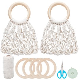 BEUNITONE Macrame Bag Kit 2 Set Purse Hobby Craft Kits for Adults Women Colorful Macrame Net Bag kit for Adults Beginners DIY Shell Cord Handles Macrame Purse DIY Kit with Instruction
