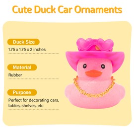 wonuu Car Rubber Ducks Light Pink Cowboy Hat, Dashboard Decorations Sparkling Duck for Car Ornament Accessories with Cap Heart Glasses Chain (Light Pink Pink Gold)