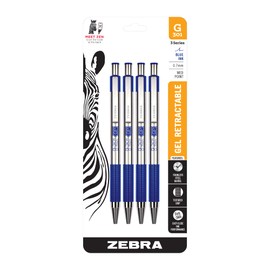 Zebra Pen G-301 Retractable Gel Pen, Premium Stainless Steel Barrel, Medium Point, 0.7mm, Blue Ink, 4-Pack, (41324)
