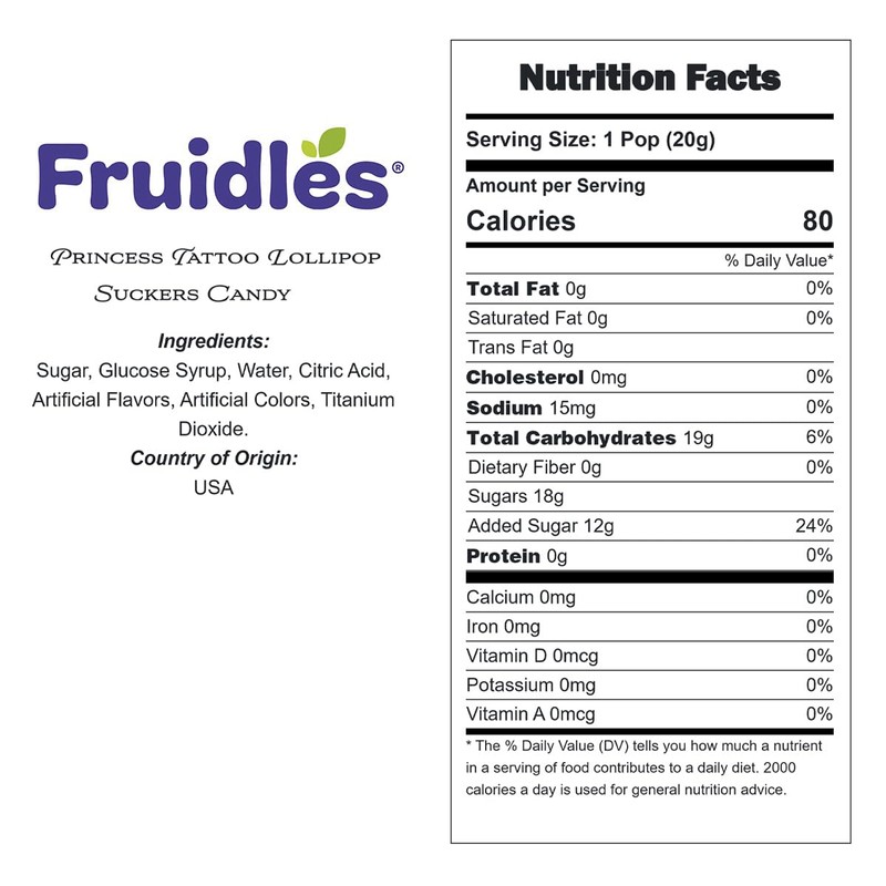 Fruidles Princess Tattoo Lollipop Suckers Candy, Great for Goody Party