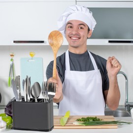 LITAHAO Silverware Organizer,Kitchen Utensil Holder for Counter,Stainless Steel Utensil Caddy,Flatware Spoon Knife Fork Cutlery Tools Holder 4 Compartment Caddy