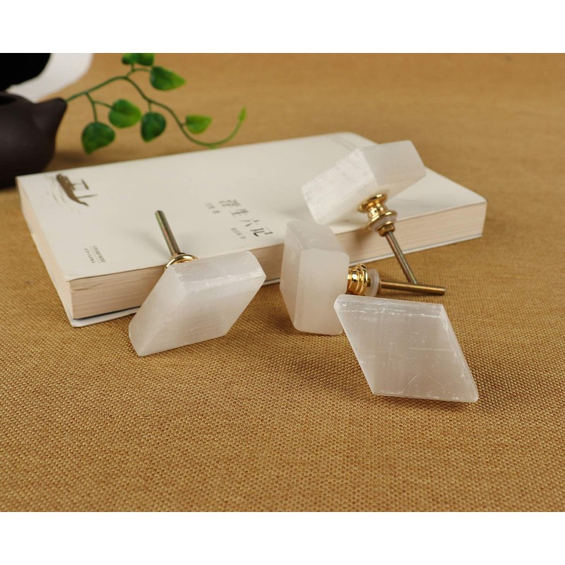 AMOYSTONE 4Pack White Drawer Knobs Natural Selenite Stone Dresser Knobs