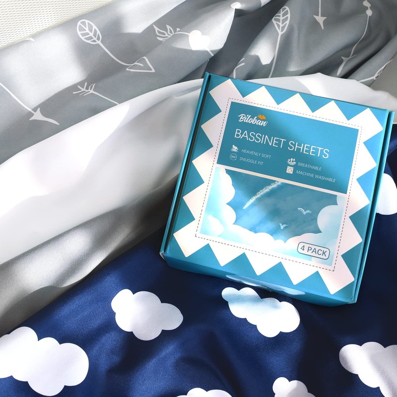 Bassinet Fitted Sheet(33" x 20"), 4 Pack, Compatible with Most