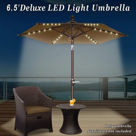Strong Camel 6.5' Battery Power Lighting Patio Umbrella Outdoor Table Market Umbrella w/Tilt Adjustment (Brown)