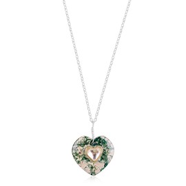 Natural Moss Agate Crystals Pendant Necklace, 925 Sterling Silver Heart Cabochon Jaipur Kundan Hand Work Gemstone, Energy Healing Crystals, Birthday, Gift for Her, 18 inch AAA+ Quality (Moss Agate H)