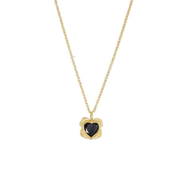 14K Gold Plated Black Onyx Heart Pendant - Artisan Necklace