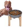 Slow Feeder Dog Bowls with Wooden Stand, Ceramic Fun Slow