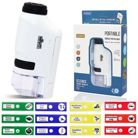 Kids Portable Microscope Set, Mini Pocket Microscope, 60x-120x Handheld Microscope with 12 Microscope Specimens, Pocket Handheld Microscope, for Children's Learning, Educational Toys