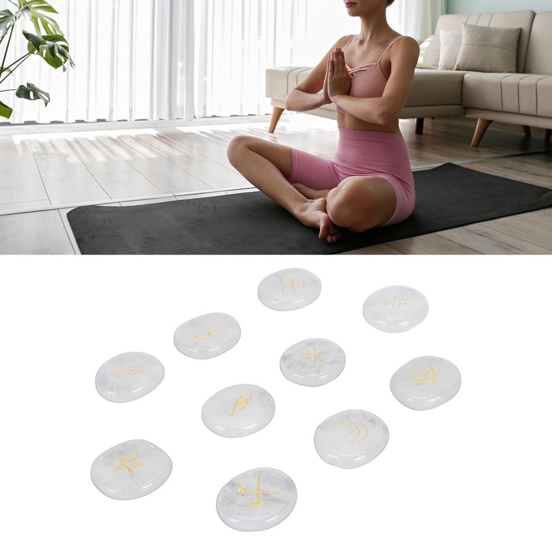 10Pcs Engraved Rune Stones Palm Stones Healing Witch Rune Stone