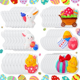 Syhood 48 Pcs Paint Your Own Ceramic Easter Character Ornament Blank Ceramics to Paint Unpainted DIY Art and Craft Ceramic Painting Kit Paintable Figurines for Kid Adult Easter Craft, 6 Styles