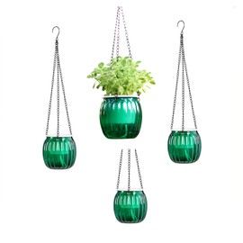 Meicynhoger 4-Pack Plastic Self-Watering Hanging Planter for Snake Plant​​,Succulents,African Violets - 4.3" Clear Flower/Plant Pot with Hooks for Indoor Outdoor,Table, Balcony, Wall,Garden Green