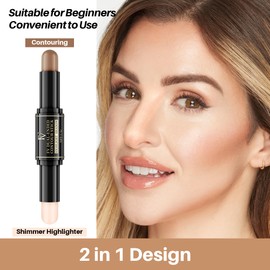 FV Contour Stick, Dual-Ended Contouring Highlighter Stick Professional Makeup Waterproof Cream Contour Wand for Perfect Look, Face Brighten Facial Shade Contouring Pen 0.26oz/7.5g (Light/Meidum)