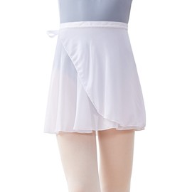 Phoeswan Dance Skirts for Girls, White Ballet Chiffon Wrap Skirt, Toddler Ballet Skirt for Girls 4-7 Years Old (Height: 39.4"-53.1"), Size Small
