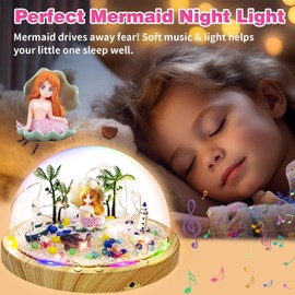 Make Your Own Mermaid Night Light with Music, DIY Mermaid Toys for Girls Creative Magic Nightlight USB Upgrade, Arts and Crafts Kits Lamp Project, Princess Gifts for Kids 4 5 6 7 8 9 Year Old