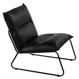 Cortesi Home Havana Accent Chair in Distressed Black Faux Leather and Metal Legs