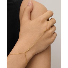PAVOI 14K Yellow Gold Plated Beaded Hand Chain Bracelet for Women | Dainty Beads Bracelet and Ring Chain Body Jewelry