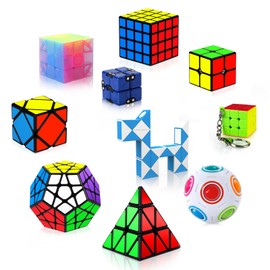 Vdealen 11 Pack Speed Cube Set Puzzle Cube Bundle Fidget Ball 2x2 3x3 4x4 Pyramid Dodecahedron Skewb Snake Infinity Magic Cube, Smooth Cube Pack Toys Gift for Kids & Adults
