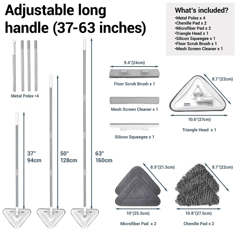 7-in-1 Triangle Mop Set with 7 Replaceable Heads and Adjustable