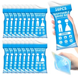 Yeria Disposable Urine Bags, 16 Pack 900ml Portable Urinal,Emergency Urine Bags for Men and Women,Travel Leak-Proof Pee Bags for Car, Camping, Outdoor