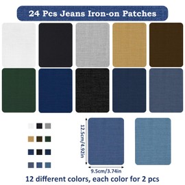 Iron-On Patches, Pack of 24 Patches for Iron-on, Jeans Iron-On Patches, Repair Patches, Clothing for Jeans, Clothing, Hole Repair and Decoration (12.5 x 9.5 cm)