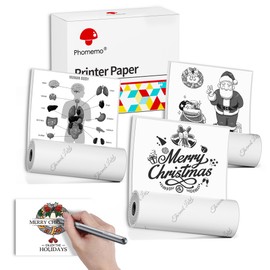 Phomemo 53 mm Printer Paper for T02/M02/M02S/M02Pro/M03/M03AS/M04S/M04AS/M832/M833 Mini Pocket Printer, 3 Rolls Thermal Sticker Paper, Black on White, 53 mm x 3.5 m, 2 Year Shelf Life, 3 Rolls