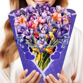 HONCH0N Pop Up Bouquet Card, forever irises, paper flower bouquet,12inch Forever Flower Bouquet 3D Popup Greeting Cards with Note Card & Envelope for Birthday, Thank You Cards,Graduation Cards