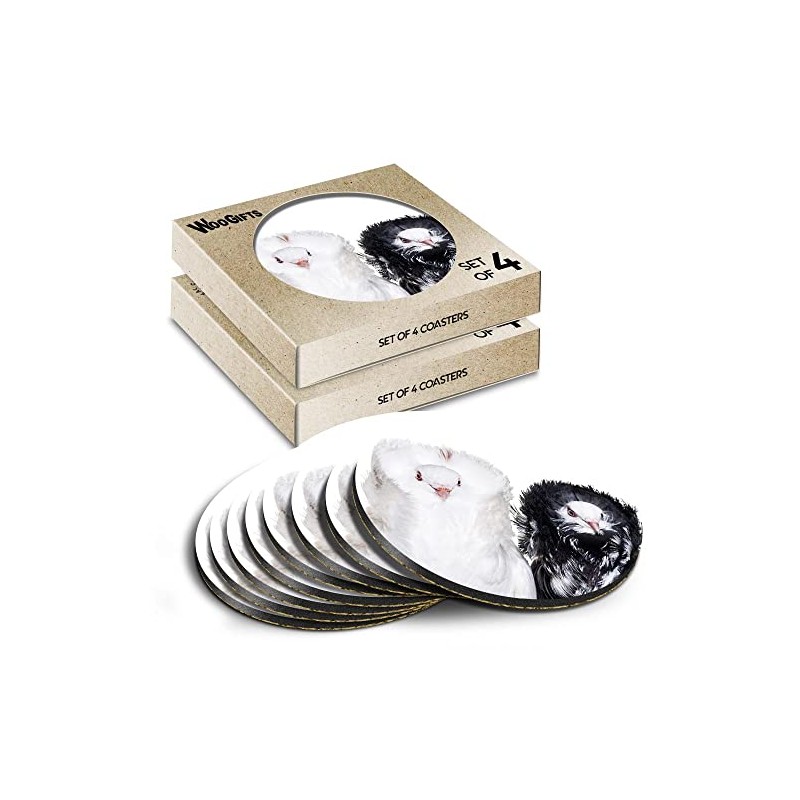 8 x Round Coasters - Black & White Jacobin Pigeon