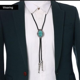 ieron Bolo Tie Vintage Western Cowboy Leather Tie Necklace for Costume Dress Accessories, Turquoise pattern