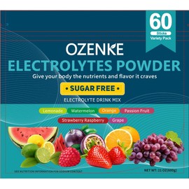 OZENKE Electrolytes Powder Packets, 60 Sticks Hydration Packets Sugar Free, Electrolyte Drink Mix Travel Electrolyte Packets for Rapid Hydration, 6 Flavors