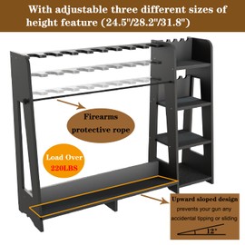 Prometis Gun Storage Racks - Freestanding Floor Wooden Rifle Rack with Pistol Shelves, 9+8 Slots Adjustable Height Storage Solutions and Gun Room Display Stand, Holds up to 9 Long Guns and 8 Handguns