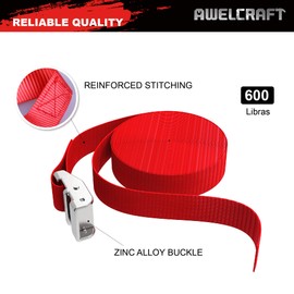 AWELCRAFT Lashing Tie Down Strap 8PK 1" x 12FT Cam Buckle Tie Down up to 600lbs, Red Color with Carry Bag