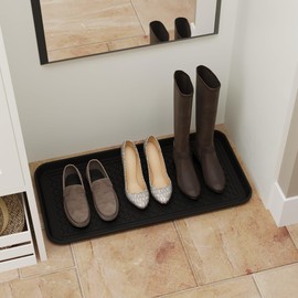 Ottomanson 15” x 30” Multi-Purpose Boot Tray - Waterproof Mat for Shoes, Pet Food, Litter Box, Painting & Planting - 1.2” Raised Edge for Spill Protection