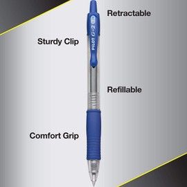 Pilot G2 Retractable Rollerball Gel Pens, Ultra Fine Point, 0.38mm, Blue Ink, 12 Count