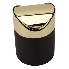 Mini Catvia de basura de mesa, Descanse de escritorio acero inoxidable Hogar Mini Bash Trash Copa de papel de papel Bin de basura con tapa de oro para oficina, cocina, tocador