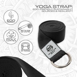 Yoga Strap Belt with Metal D-Ring Buckle, 6ft long & 1.5 inch wide, Made with Durable Cotton for Stretching and Flexibility (Black)