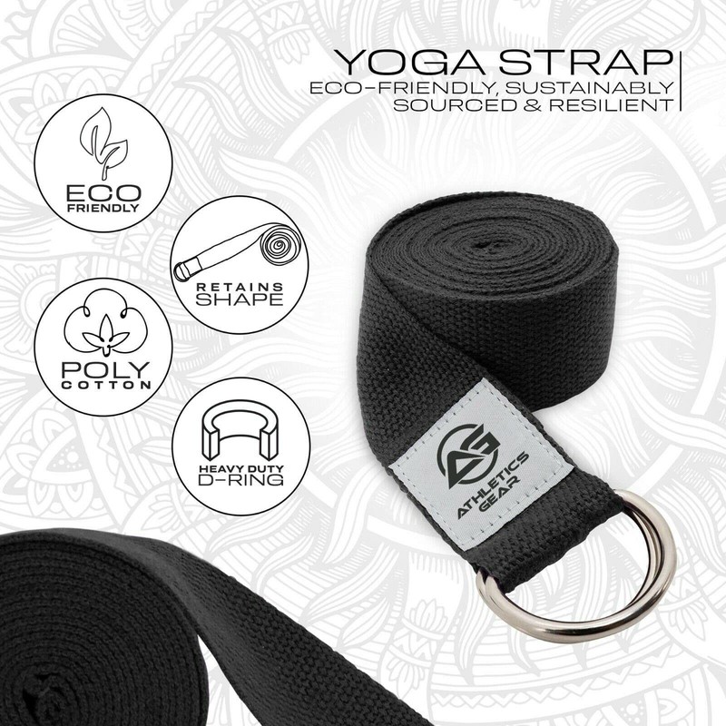 Yoga Strap Belt with Metal D-Ring Buckle, 6ft long &