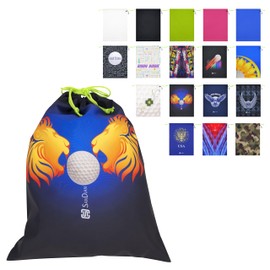 SANDIAN, Waterproof Pouch for Traveling Packing Organizer Storage, Drawstring Rope Closures, Sublimation Dye Prints, PU Coatings, All Weatherproof, Large Capacity Size Pouches for Golfers [LION]