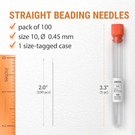 100 agujas rectas finas de 10 a 0,45 mm en un práctico tubo de almacenamiento, perfectas para bordar abalorio, hacer joyas, manualidades y bricolaje