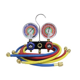 Mastercool (57161 Black Aluminum R410A, R22, R404A 2-Way Manifold Set with 3-1/8" Gauges, 3-60" Hoses and Standard 1/4" Fittings, Blue