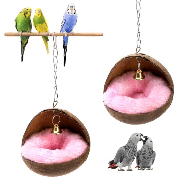 ZENFUN 2 Packs Coconut Bird Nest, Parrot Coco House with