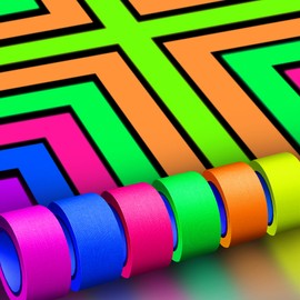 Whaline 6 Colors Neon Gaffer Cloth Tape Fluorescent Rainbow Color UV Blacklight Tape Neon Duct Reflective Tape for UV Party Theatres Staged Dark Areas(1 inch x 16.5 feet)