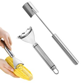 2 Pcs Corn Peeler Set with Long & Short Handle – Stainless Steel Corn Stripper Tools for Raw & Cooked Corn – Durable Kitchen Gadgets for Home, BBQ & Restaurant Use