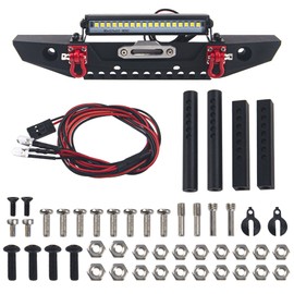 ShareGoo Metal Front Bumper with Lights Bar Tow Trailer Compatible with Traxxas TRX-4 Axial SCX10 90046 90047 SCX10 II 1/10 RC Crawler Car