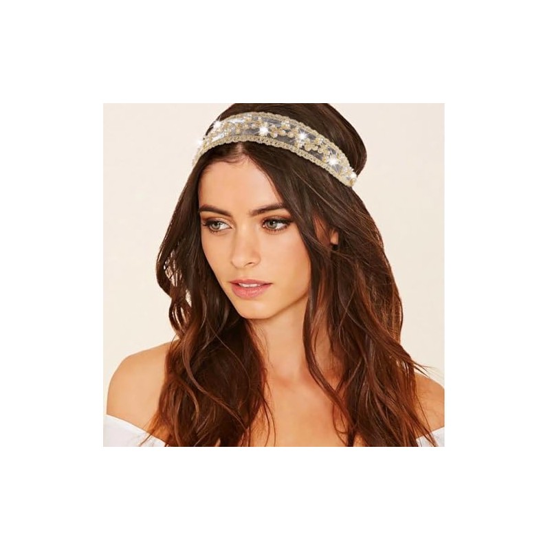 Diademas Elásticas de Encaje para Mujer, con Cuentas Y Adornos,