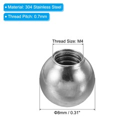 PATIKIL Nuts Button 10 Pack M4 Internal Thread 8 mm AD 304 Stainless Steel Round Ball Screw Cap Cover for Lighting Furniture DIY Decoration Silver